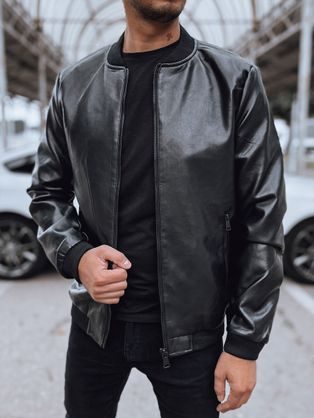 Módní černá koženková bomber bunda
