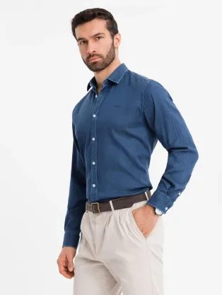 Trendy tmavě modrá riflová košile s logem V1 SHDS-0180