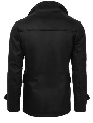 Módní černý pánský kabát s kapucí