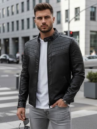 Poutavá černá kožená bunda