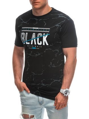 Módní černé tričko s potiskem S1938