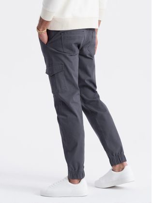 Trendy světle šedé chinos kalhoty s elastickým pásom V1 PACP-0157