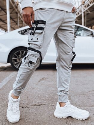 Trendy kalhoty s ozdobnými kapsami v šedé barvě
