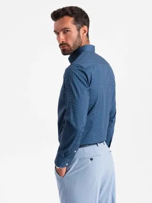 Zajímavá modrá košile s trendy vzorem V4 SHCS-0151
