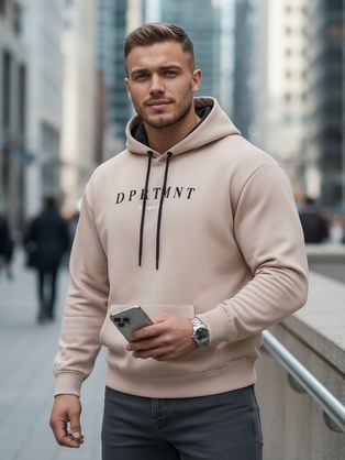 Béžová mikina s kapucí a s nápisem