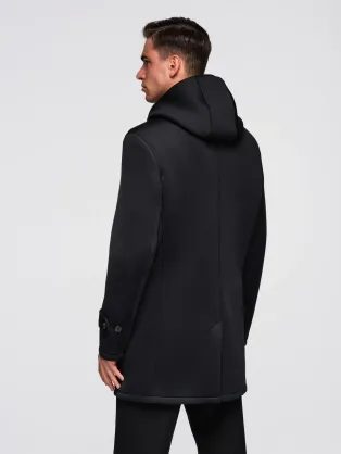 Elegantní černý kabát s dvojřadým zapínáním