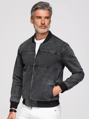 Riflová černá bunda v bomber stylu C558