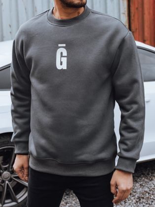 Grafitová pánská mikina bez kapuce s nápisem