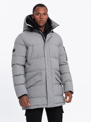 Nadčasová prošívaná šedá pánská parka V2 JALJ-0201