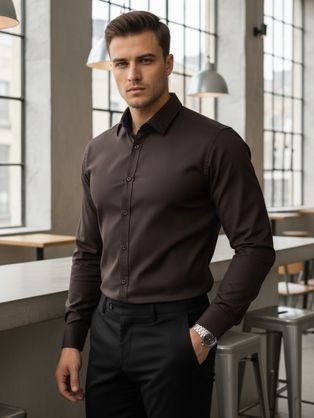 Pánská tmavě hnědá elegantní košile