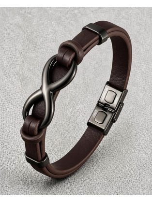 Hnědý kožený náramek Infinity