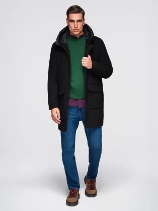 Elegantní černý kabát s dvojřadým zapínáním