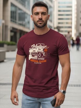 Pánské vínové tričko s potiskem VINTAGE CAR