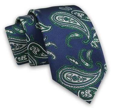 pánská modrá vzorovaná kravata se zeleným vzorem