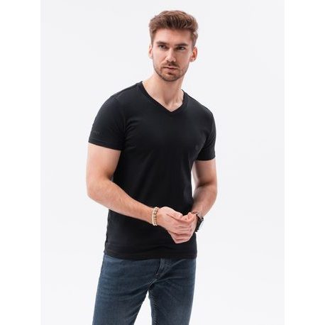 Jednoduché černé tričko s V výstřihem S1183