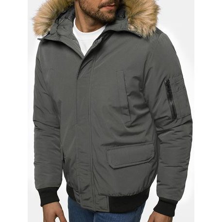 Šedá zimní bunda s kapucí JS/M2019/105Z