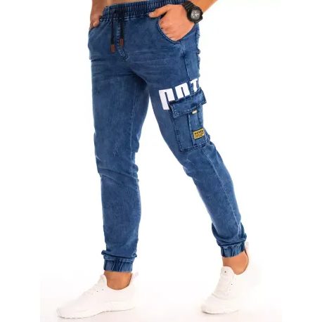 Nebesky modré jogger džíny s potiskem