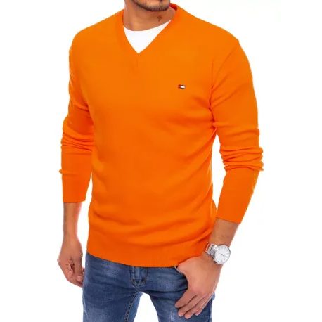 Pomerančový svetr s výstřihem do V