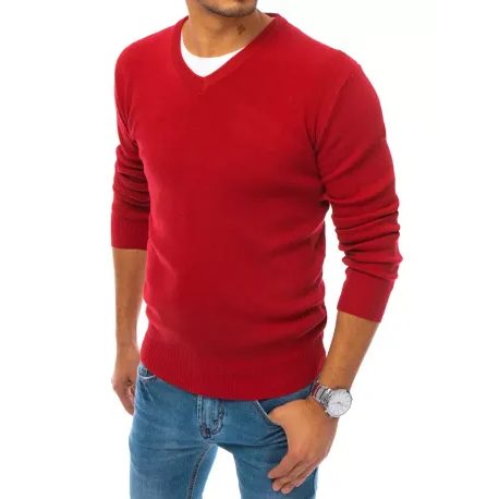 Elegantní červený svetr s výstřihem do V
