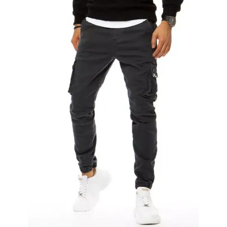 Trendové kapsáčové kalhoty v tmavě šedé barvě