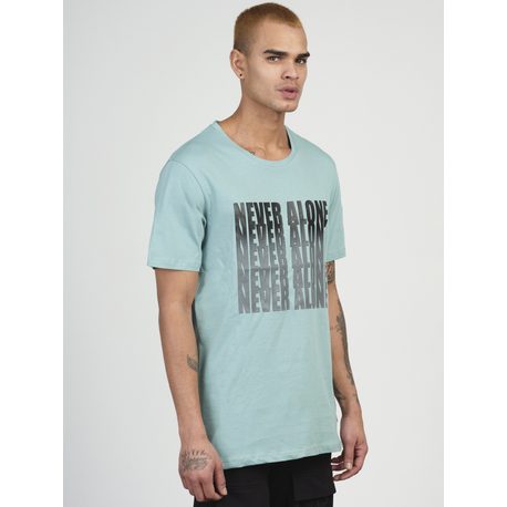 Stylové mátové tričko s potiskem Never Alone MR/21513