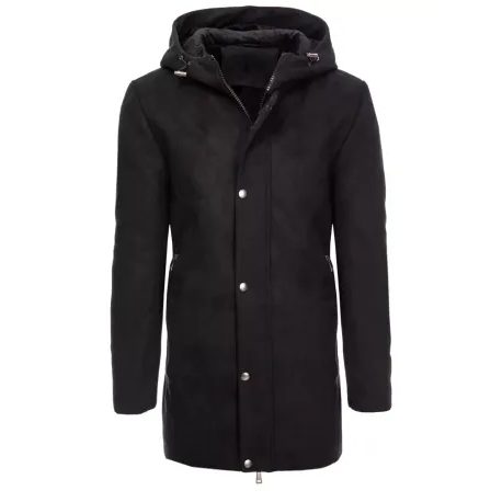 Stylový černý kabát s kapucí