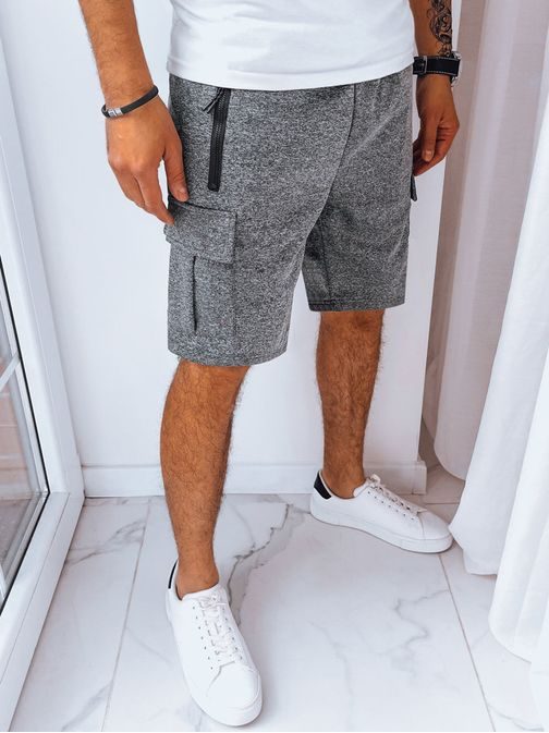 Moderní grafitové kraťasy s velkými kapsami po bocích