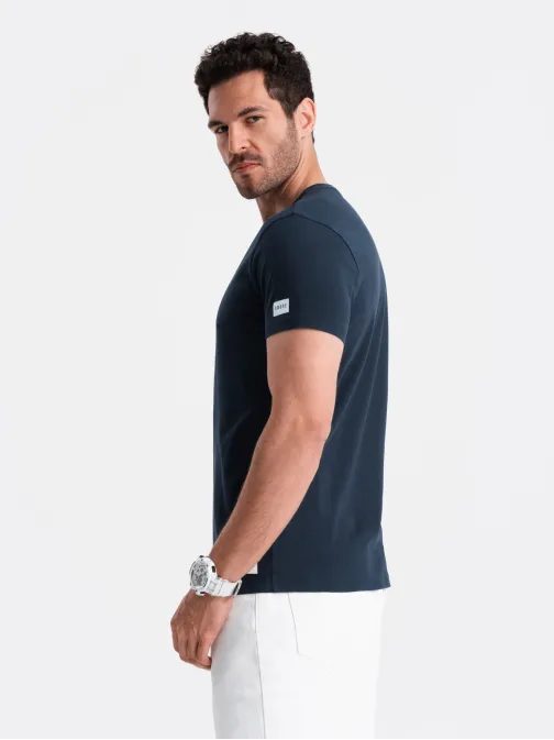 Zajímavé modré tričko s potiskem v3 om-tspt-0137