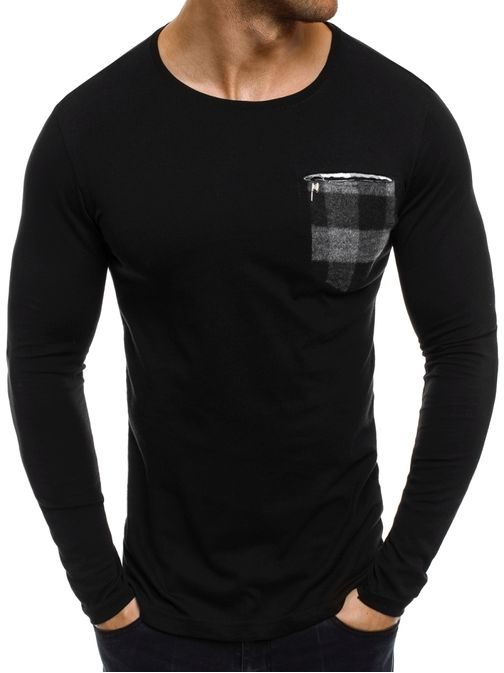 Pohodlné pánské černé tričko s šedou kapsou BREEZY 355