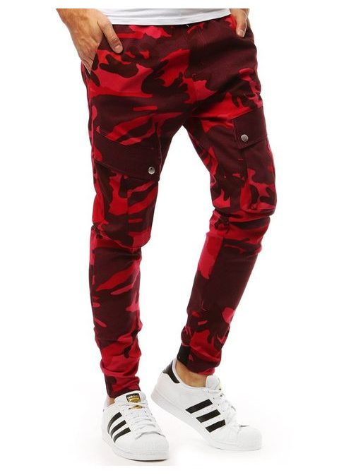 Červené maskáčové bavlněné jogger kalhoty