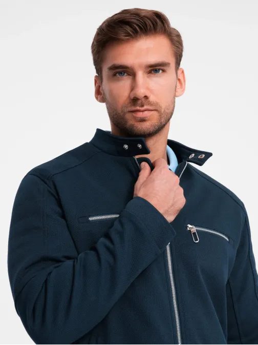 Trendy tmavě modrá motorkářská bunda V1 JALP-0157