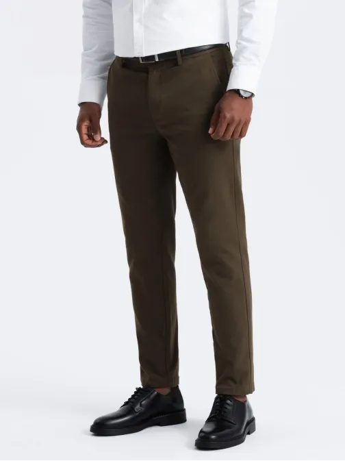 Chinos olivové kalhoty klasického střihu s jemnou texturou V4 PACP-0190