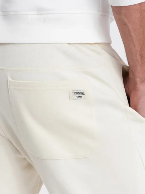 Krémové tepláky s trendy prošíváním V11 PABS-0173