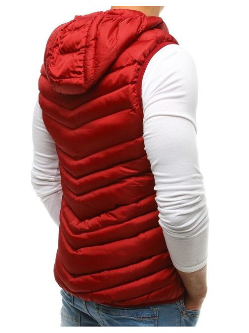 Jedinečná červená prošívaná vesta s kapucí