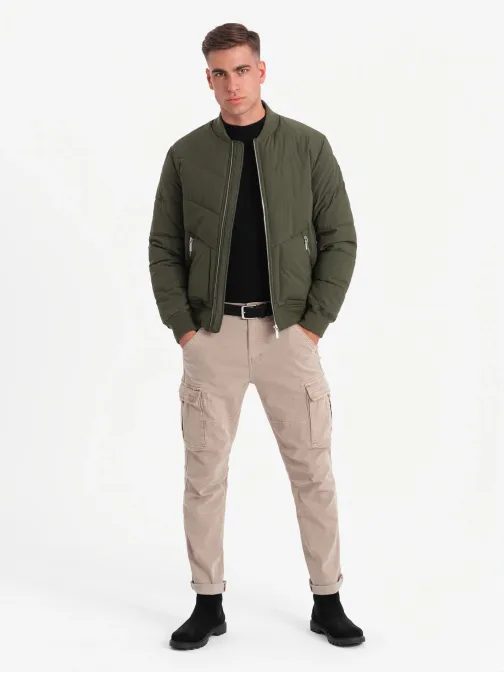 Stylová pánská tmavě olivová bomber bunda V3 OM-JALP-0143