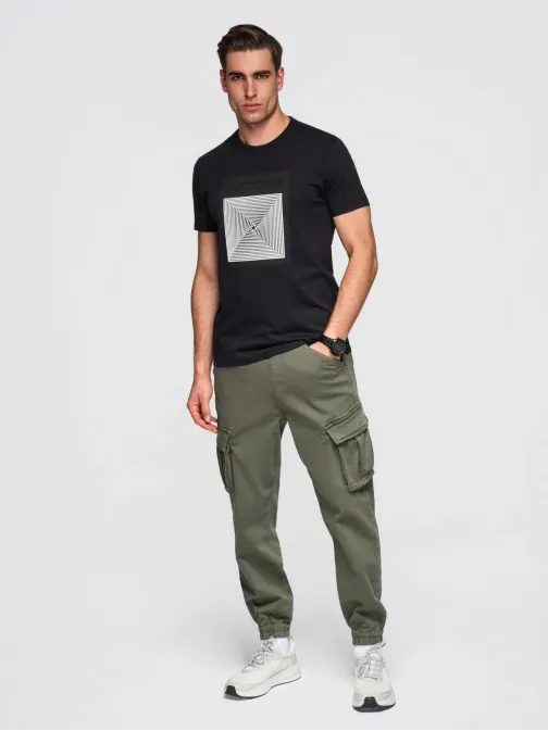 Pánské černé tričko s geometrickým potiskem V1 TSPT-0260