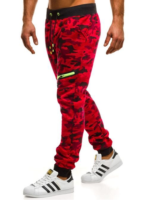 Červené maskáčové jogger s ozdobným zipem J.STYLE KK05