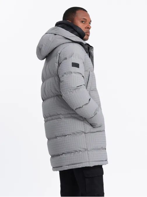Nadčasová prošívaná šedá pánská parka V2 JALJ-0201