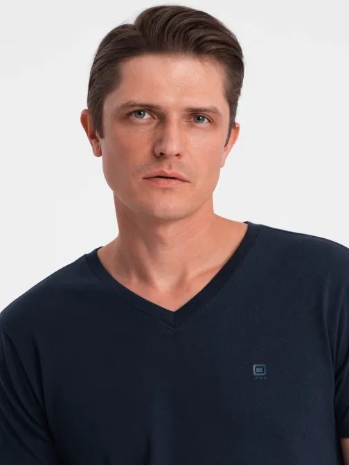 Trendy pánské granátové tričko s výstřihem do V V2 TSCT-0106