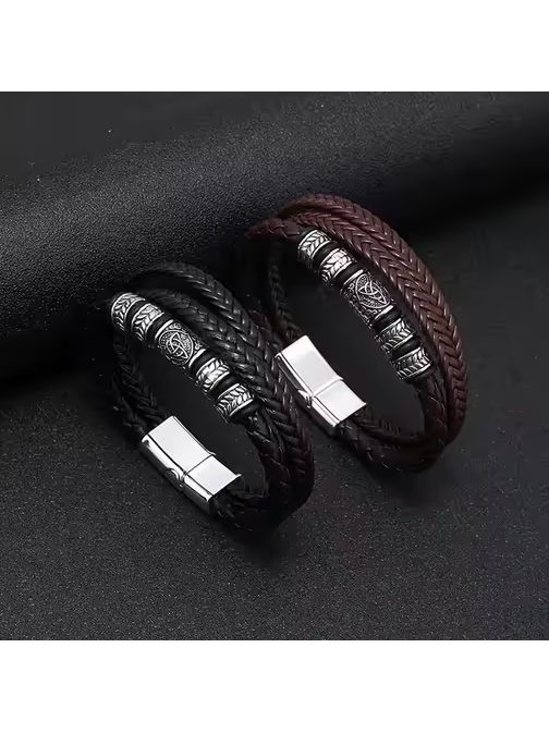 Trojitý designový pánský náramek hnědý