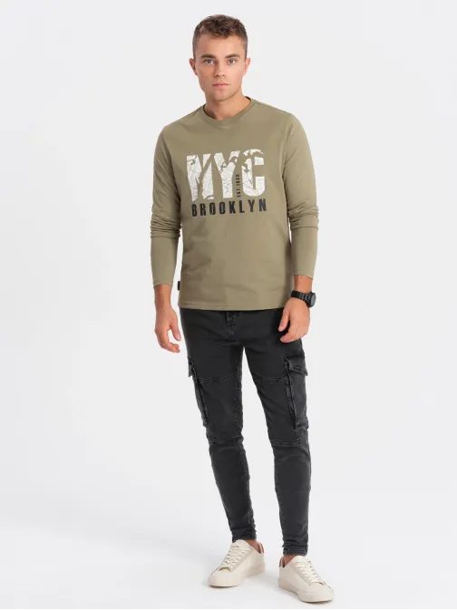 Nadčasové olivové tričko s nápisem v2 lspt-0115