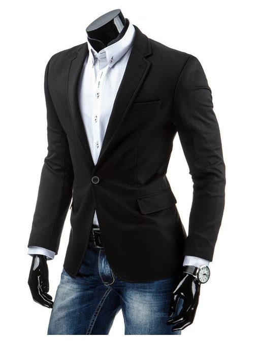 Jednoduché pánské sako v černé barvě slim fit střihu