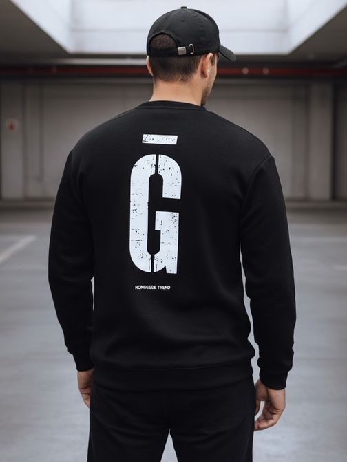 Černá pánská mikina bez kapuce a nápisem