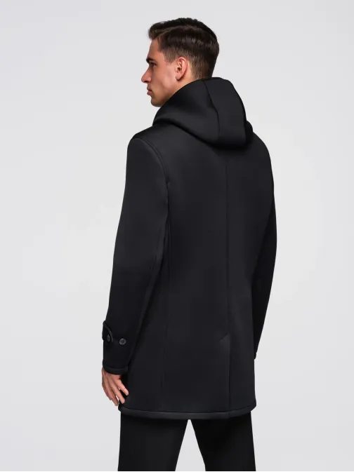 Pánský zateplený kabát se skrytým zapínáním černý V4 OM-COLC-0144