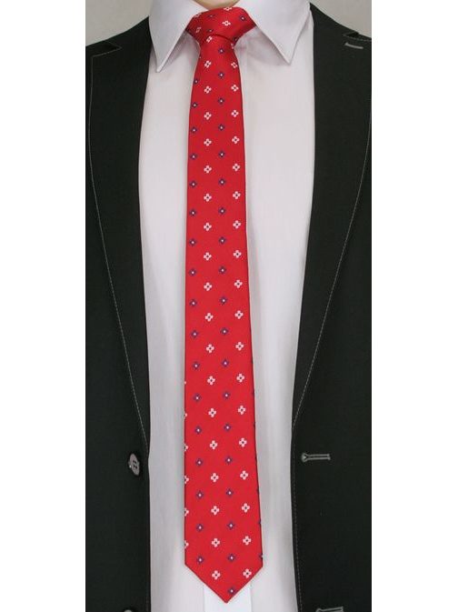 Červená pánská kravata s kytkami