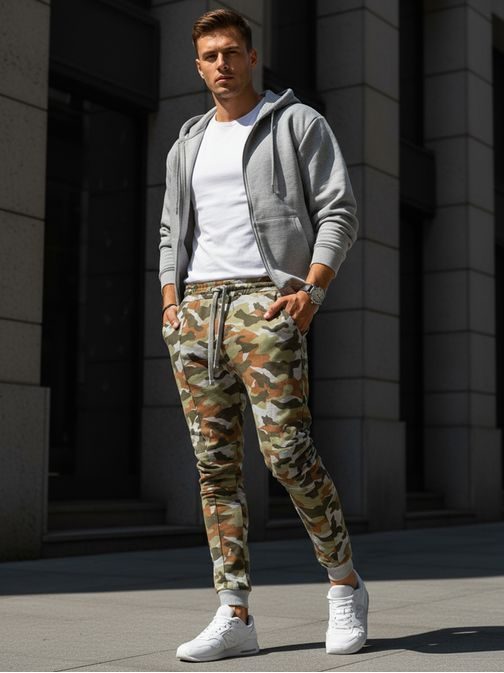 Zelené maskáčové tepláky v moderním provedení