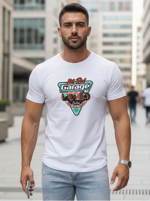Bílé pánské tričko s potiskem RETRO CAR