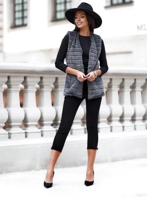 Módní grafitová dámská vesta VLR008