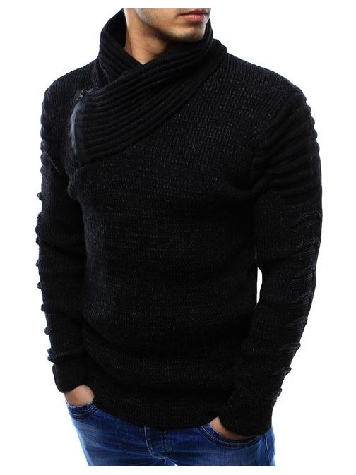 Trendy černý svetr s netradičním límcem