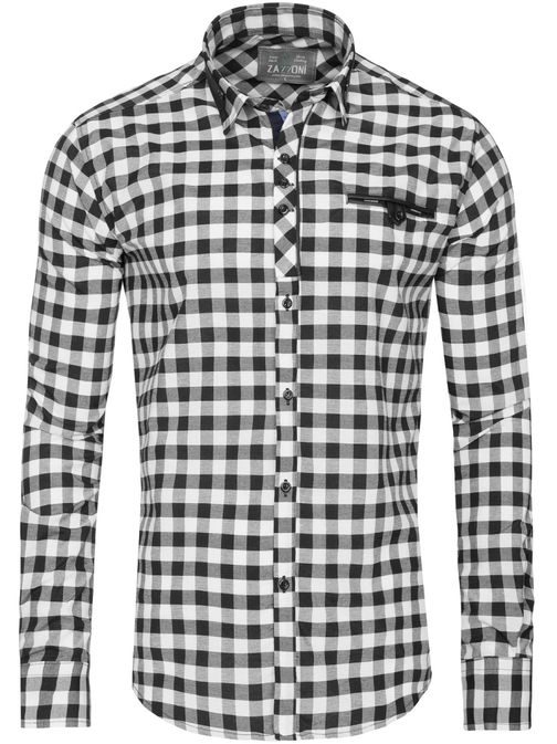 Pánská moderní černo-bílá kostkovaná košile ZAZZONI 9440